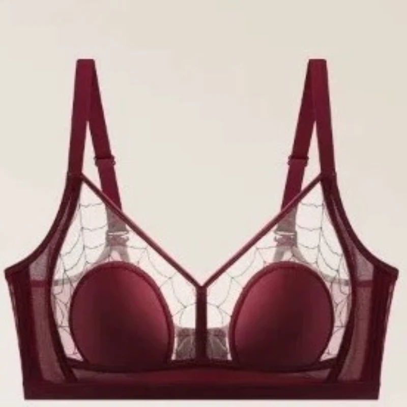 MOYISU Ultra Thin Wireless Spider Mesh Minimizer Bra Rabbit Ear Cup Lift Support Side Fat Gathering Sexy Ladies Brassiere M-XXL