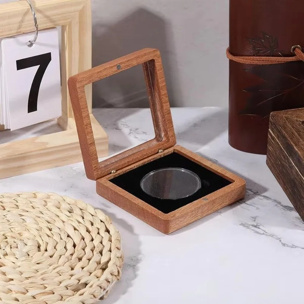 Silver Coin Commemorative Coin Badge Box Badge Black/White Ancient Coin Collection Box Walnut Wood Window Box Gift Box - view 6