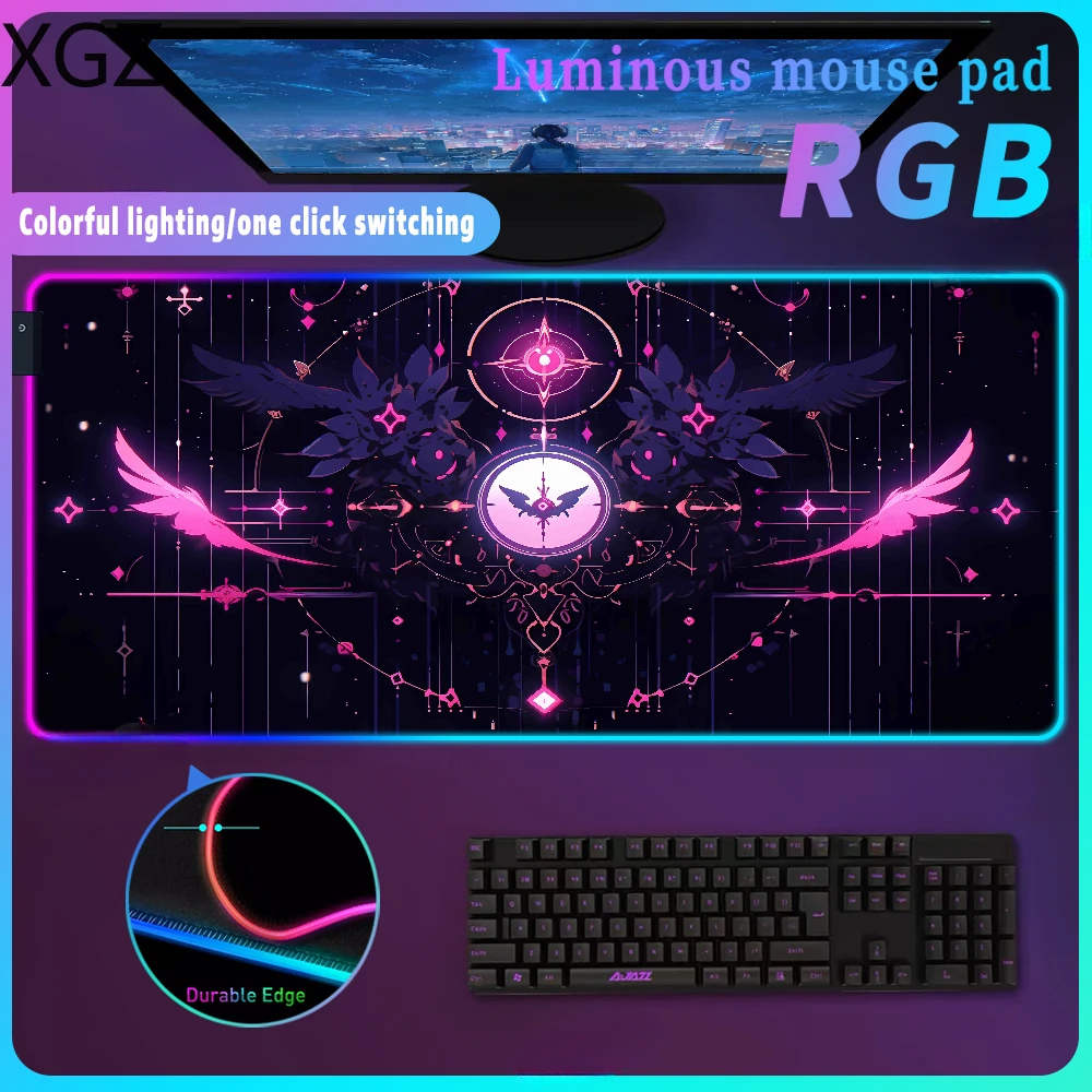 XXL RGB Cute Kawaii Girl 12 LED Light Glowing Game Mouse Pad Computer Desk Pad Suitable for Office E-Sports Anti-Slip