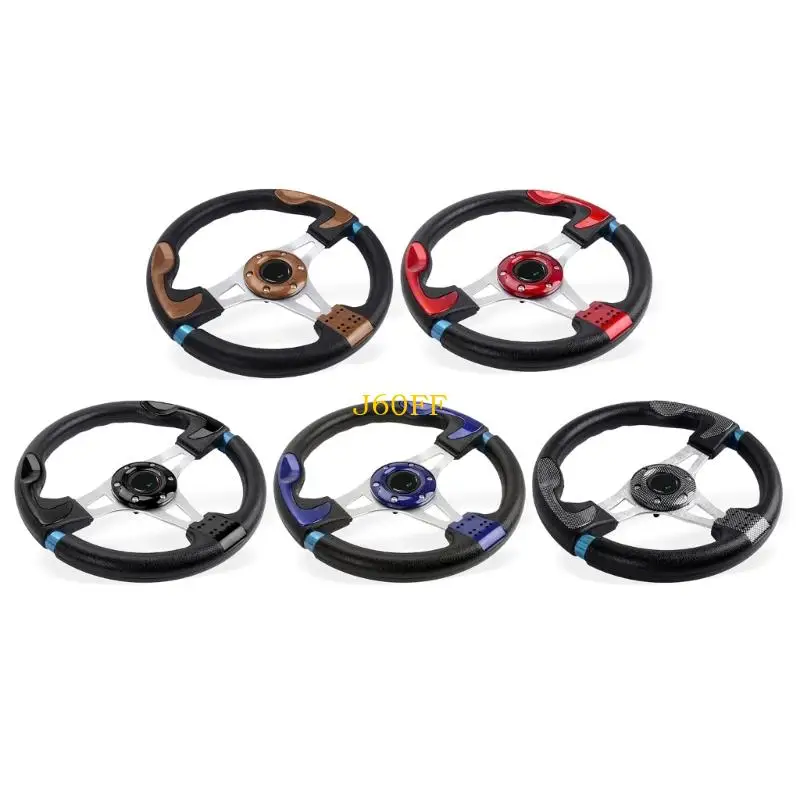 

J60F 13 Inch PU Car Modification Steering Wheel Lightweight Aluminum Frame Universal Non Slip Grip Easy Installation