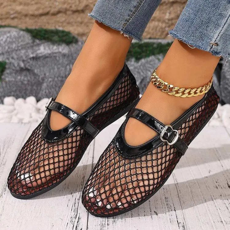 Women Mesh Ballet Flats Fishnet Ballerina Flats Comfortable Round Toe Ballet Shoes Breathable Casual Walking Shoes Zapatos Mujer view 2