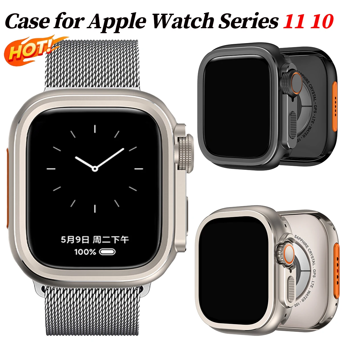 

Металлический чехол-бампер для Apple Watch 10, 46 мм, защитная рамка, чехол для iWatch Series 11, 10, 9, 8, 7, 6, 5 SE, сменный на ультра, 49 мм, титан