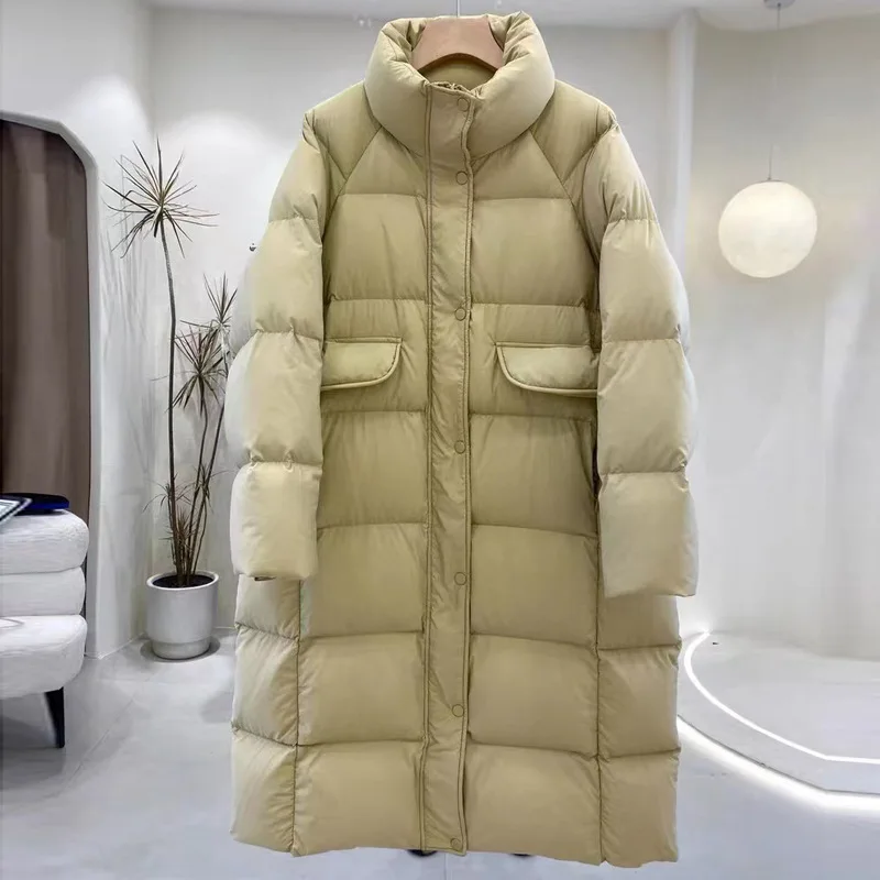 2023 New Mid length Standing Collar White Duck Down Coat for Women's Thickened and Fashionable Premium Coat for Women's Style