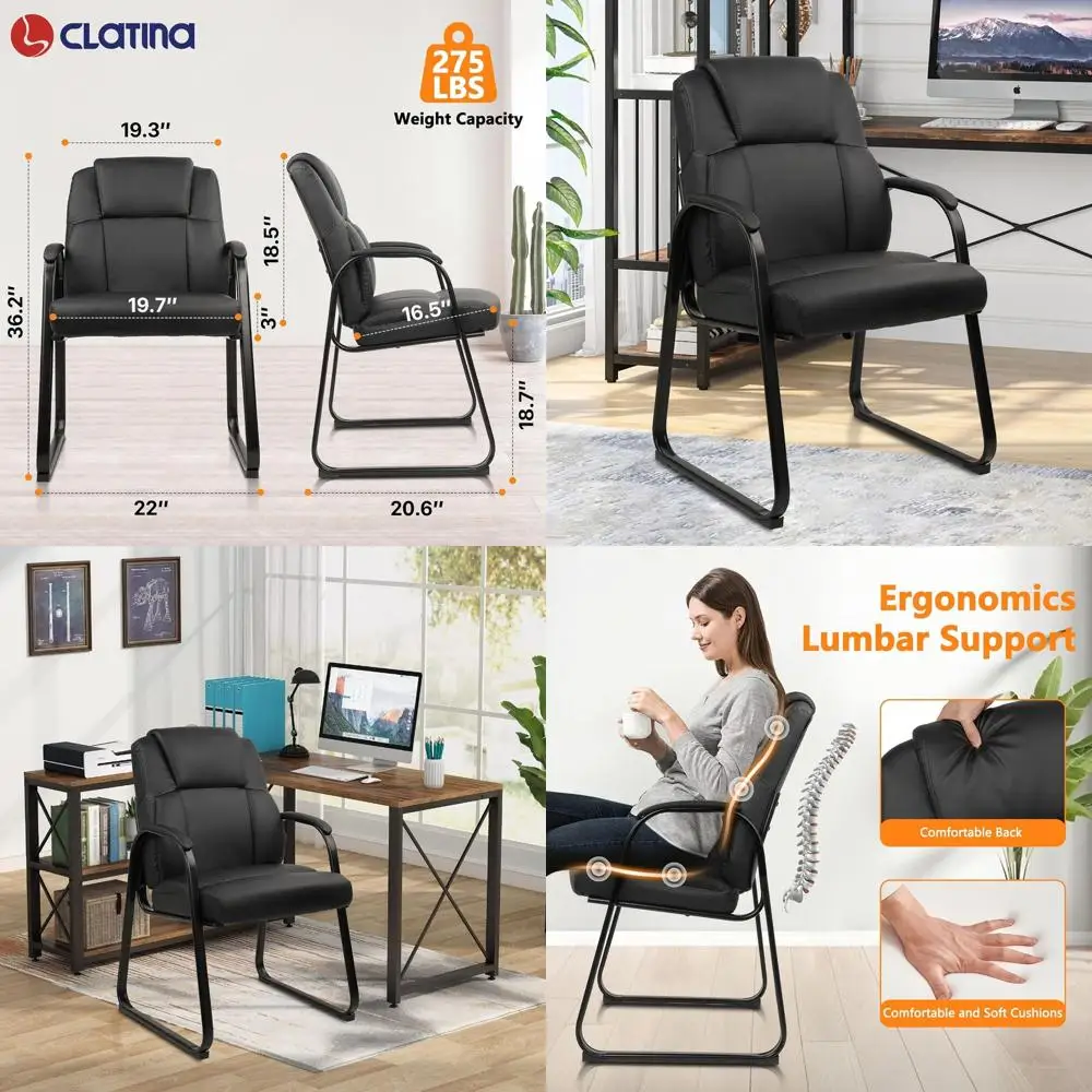 

Executive Leather Swivel Chair with Padded Arms and Sled Base, Ideal for Office, Conference, and Waiting Rooms, Black (1 Pack)