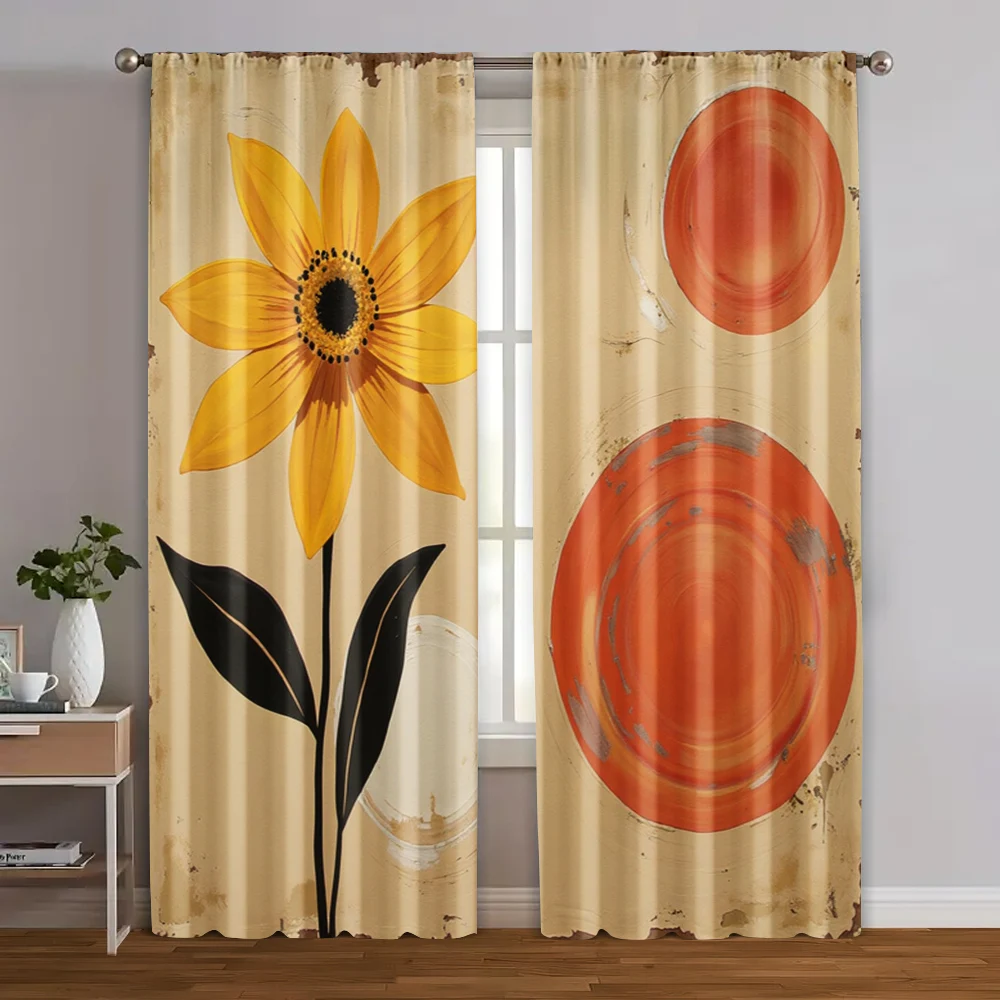 2pcs, Popular Curtain Panels Abstract Floral and Red Circle Durable Polyester (without rod) Art Deco Festive Ldeal for Bedroom,