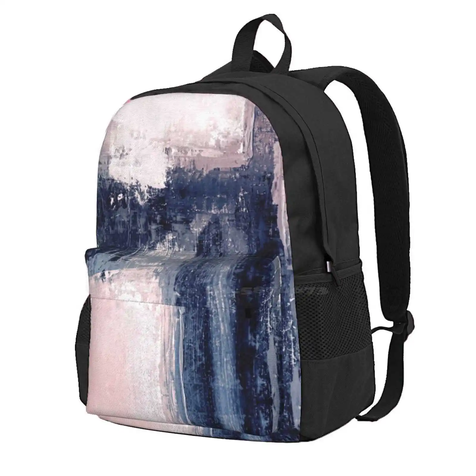 Pink And Navy 1 Hot Sale Schoolbag Backpack Fashion Bags Bedroom Modern Abstract Printable Abstract Art Blush Pink And Navy Art