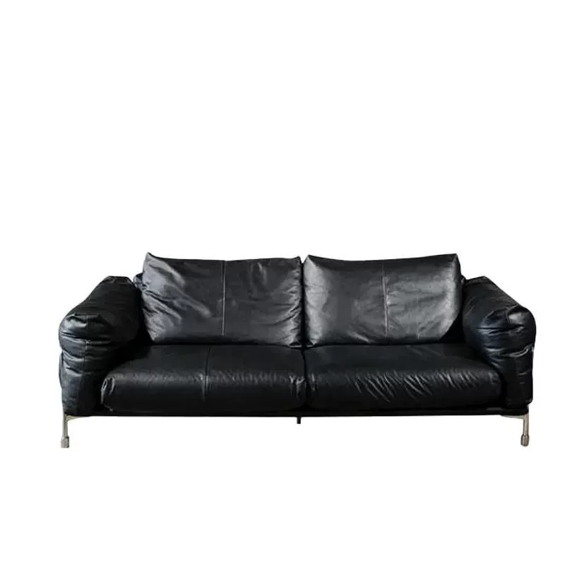 

2025 New Model Mid-Century Modern Minimalist Leather Sofa Set Bauhaus Retro Style Black Hammer for Small Living Rooms