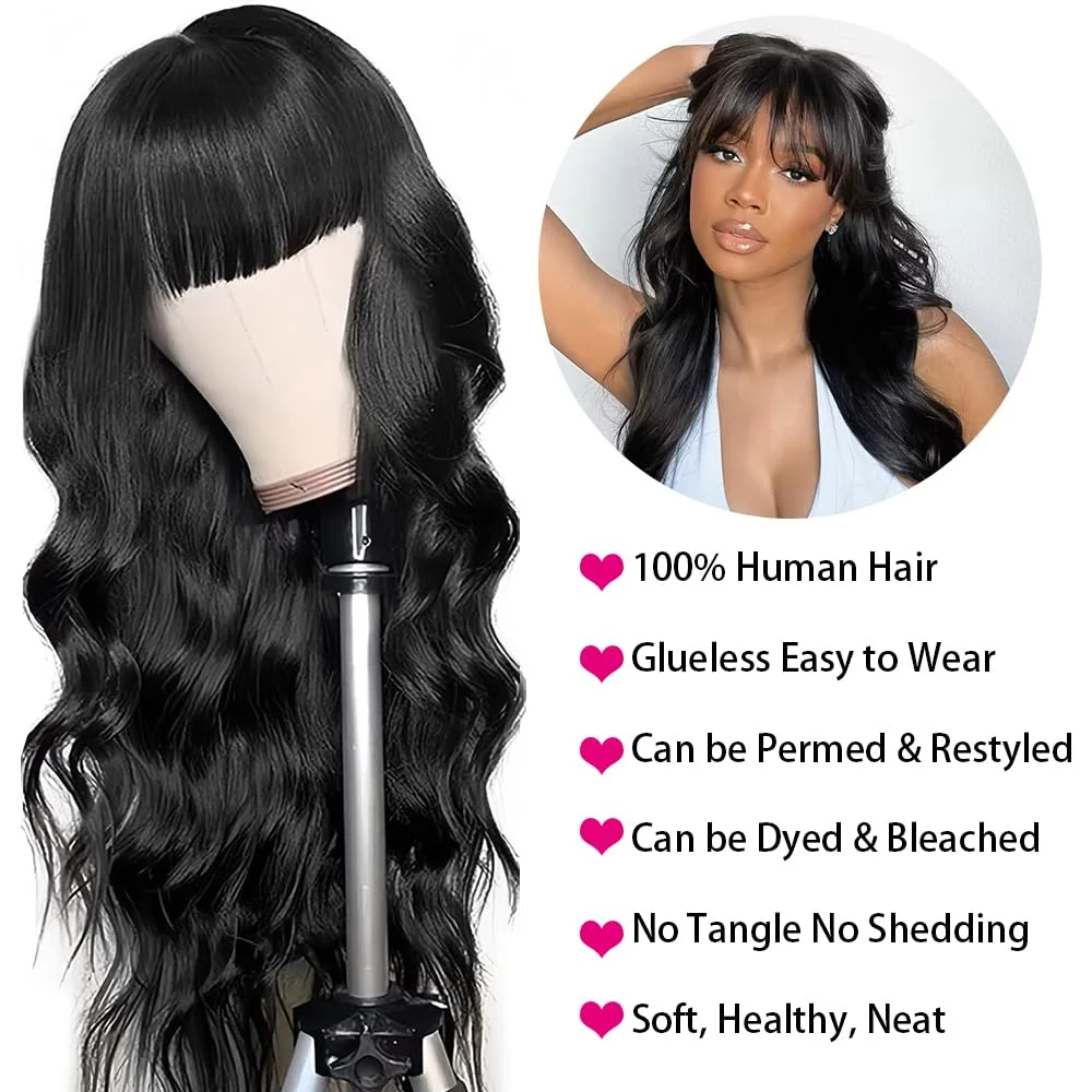 3X1 Glueless Wigs Human Hair with Bangs Body Wave Human Hair Wig with Bangs 3X1 Bleached Knots Lace Front Wig for Black Women image 3