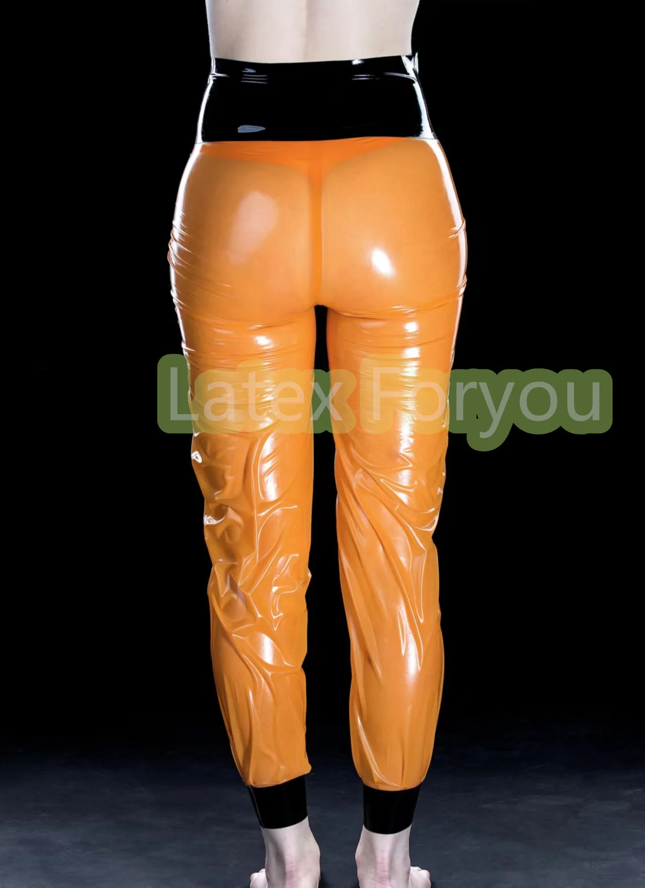 Handmade Men\'s Natural Latex Leggings Latex Rubber Gummi Loose Style Pants With Black Deco Trim No zip  Custom Made