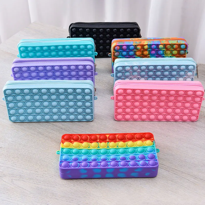 Push Bubble Stationery Case Pen Pencil Box Case Cosmetics Storage Fidget Sensory Stress Relief Pencil Bag Office School Supplies