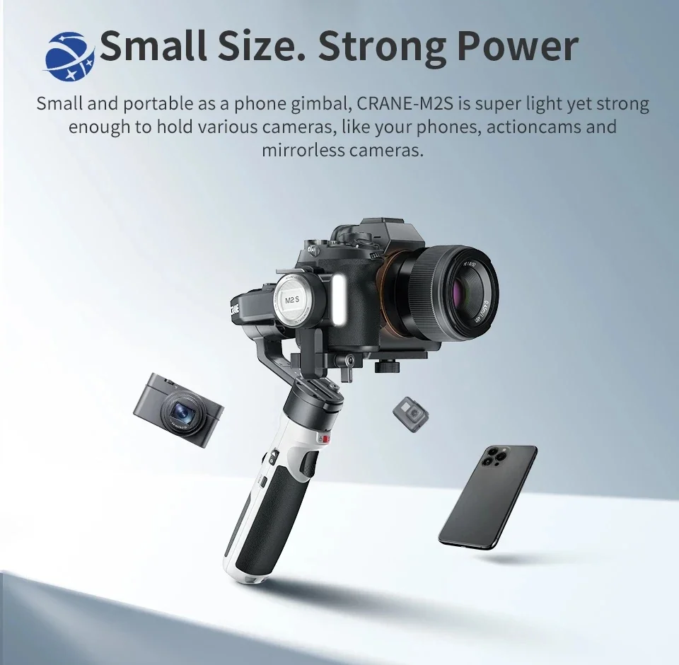 JHD ZHIYUN CRANE M2S 3-Axis Mirrorless Cameras Gimbal Handheld Stabilizer for Canon Action Compact Camera Smartphones Vlog