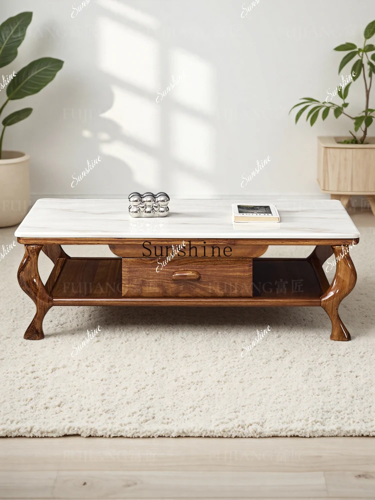 New Chinese ebony living room 1.4 meters solid wood durable waterproof marble countertop tea table