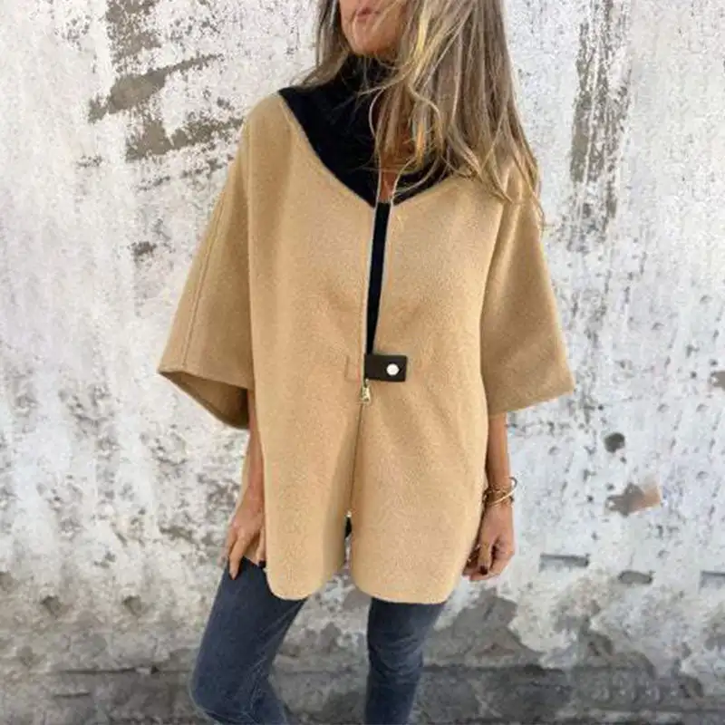 Women's Casual Stand Collar Half zip Jacket Loose Coat