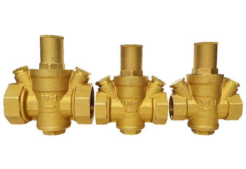 Detalhe 2 de Válvula solenoide Two Gauge Adjustable Water Reducing Valve Female Thread Brass Pressure Gauge Regulator Valves Água e vapor