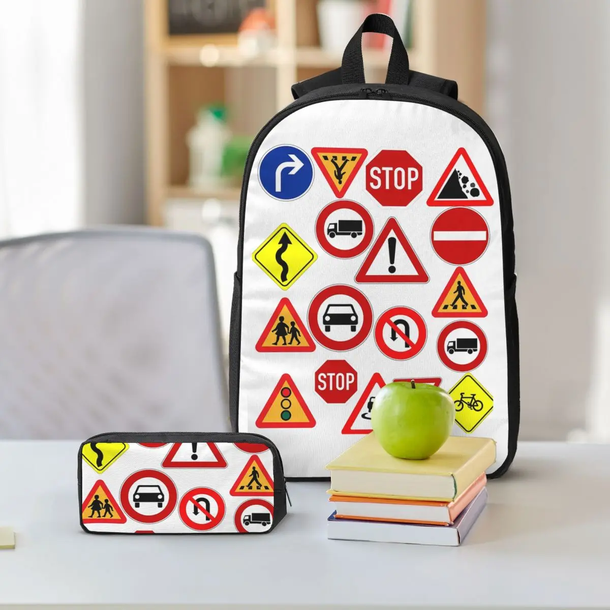 Outdoor Recreational Backbacking Road Sign Backpack Student BookBag School Bag Shoulder Bags 3ps Insulated Lunch Bag Pencil Case