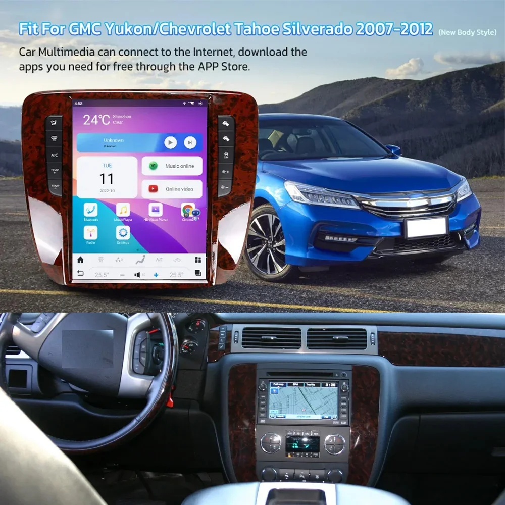 13inch Qled Screen Car Radio For GMC Yukon Chevrolet Tahoe Silverado 2007 2014 Android Video Player Carplay Stereo Tape Recorder