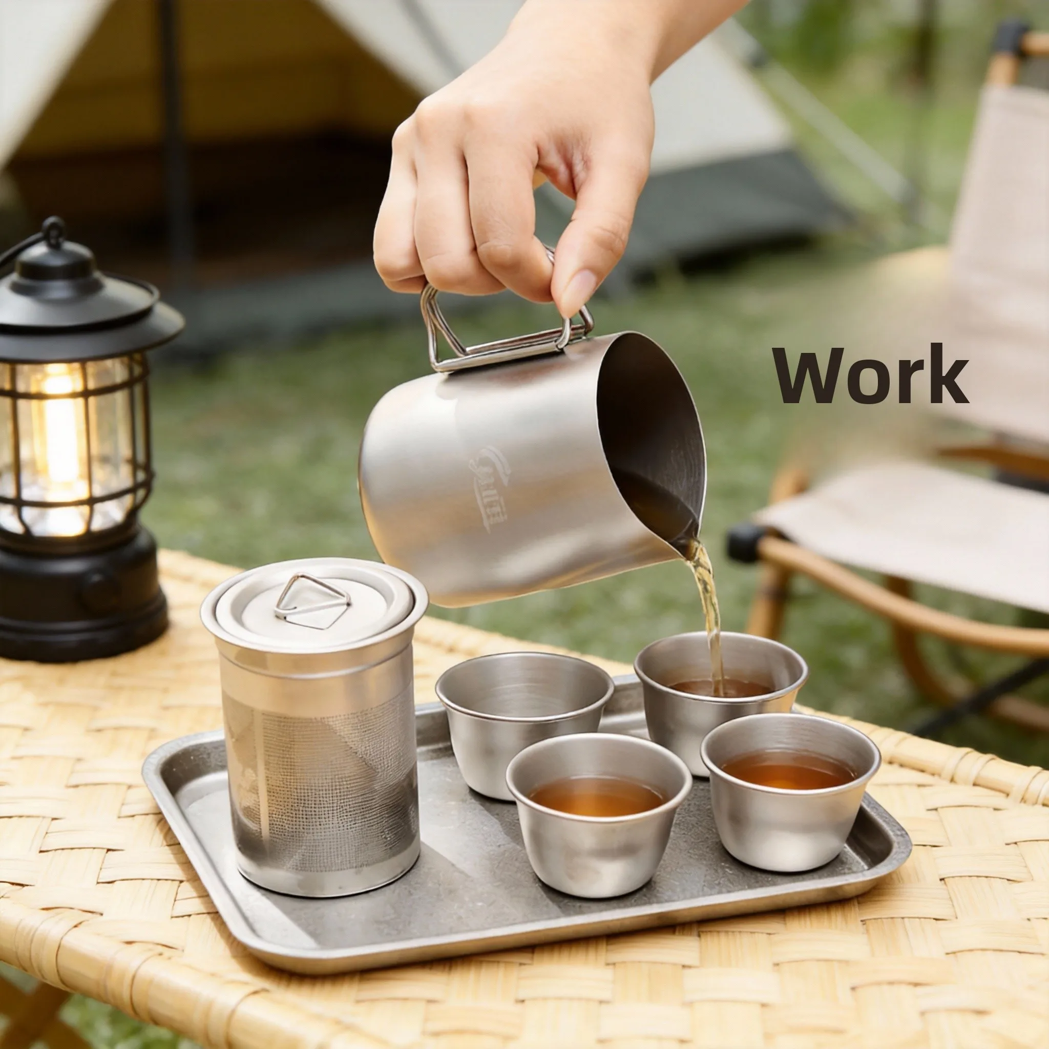 Outdoor 304 Stainless Steel Tea Set Portable Travel Brewing Kit for Camping Stove Tea Ceremony All in One Cookware