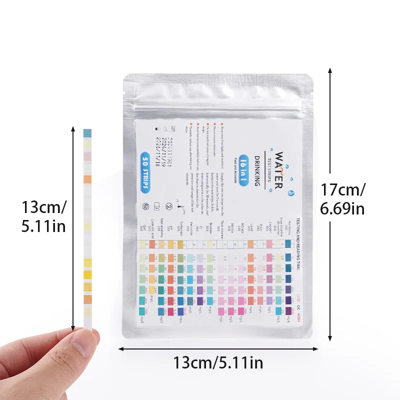 50 strisce di prova PH carta per test della qualità dell'acqua 16 in 1 strisce reattive PH per acidità del cloro per cosmetici del terreno SPA piscina acquario