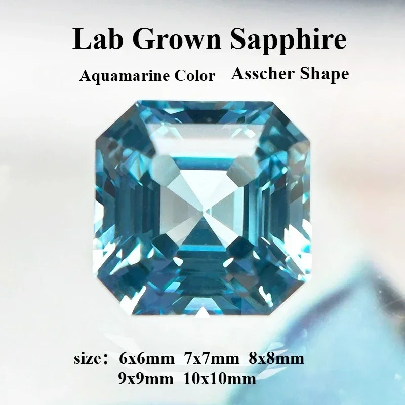 

Lab Grown Sapphire Asscher Shape Aquamarine Color VVS1 Charms for Jewelry Making DIY Ring Necklace Earrings Main Materials
