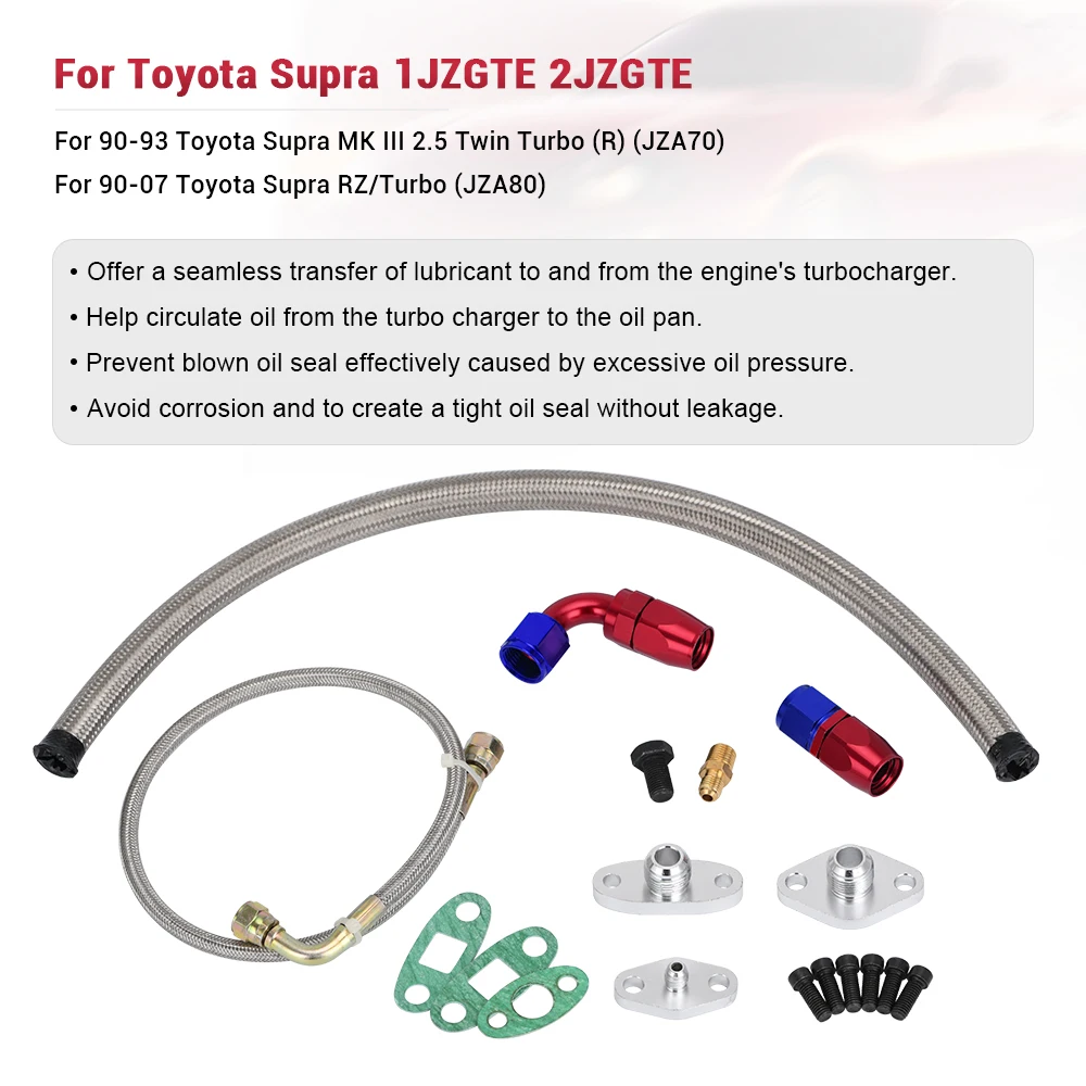 Turbocharger Oil Feed Drain Return Line Kit 4AN 10AN For Toyota Supra 1JZ/2JZ 1JZGTE 2JZGTE WX-TOL22