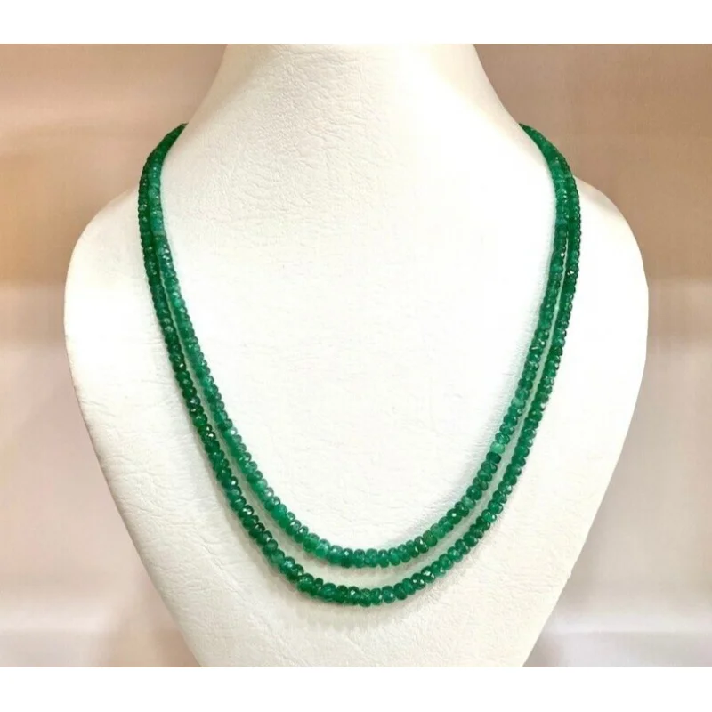 

Beaded , Micro Cut Faceted Emerald Necklace,2 to 6mm beads