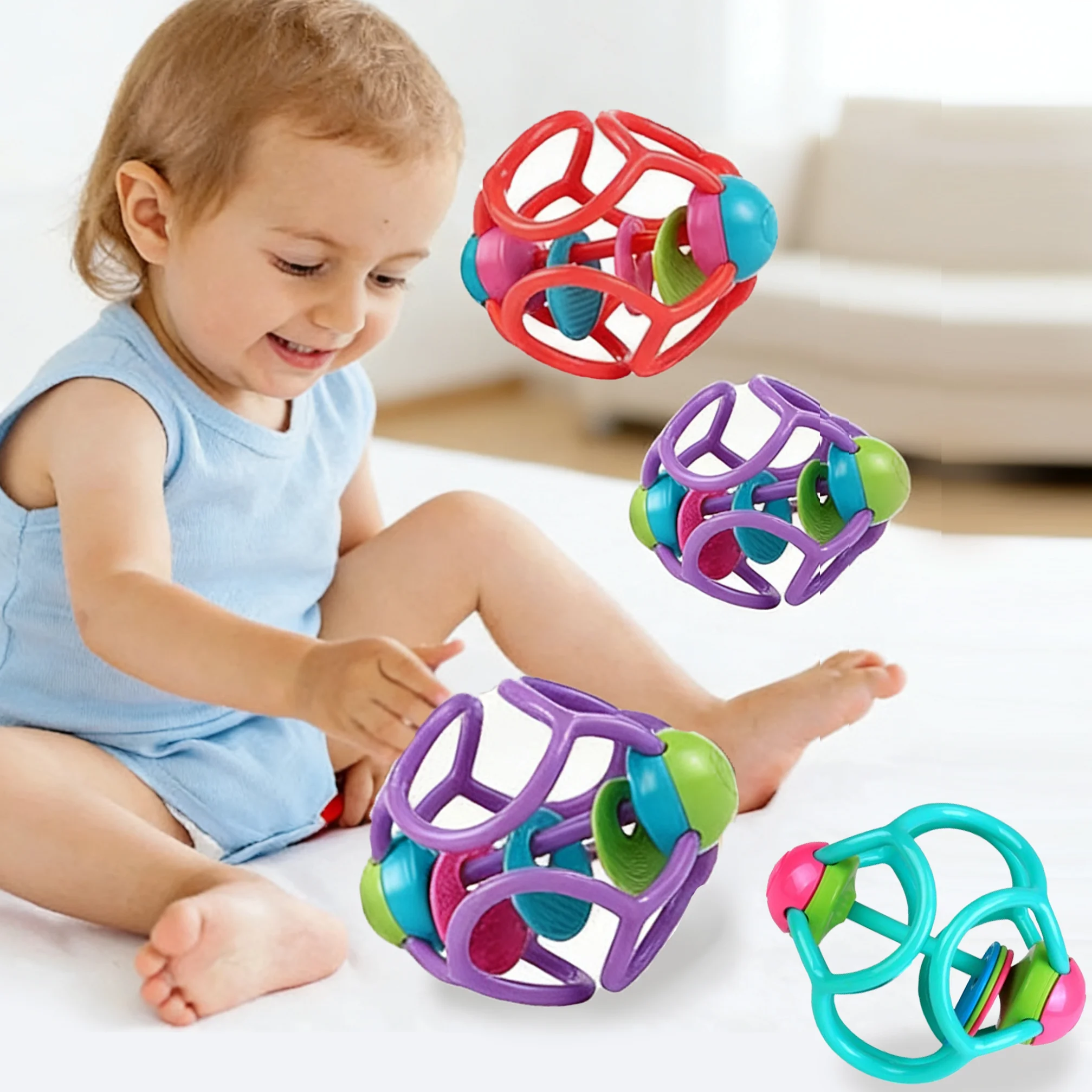 Baby Rattles Soft Hand Bell Grasping Hole Ball Game Newborn Teether Toys Baby Sensory Development Toy Catch Toys for Children