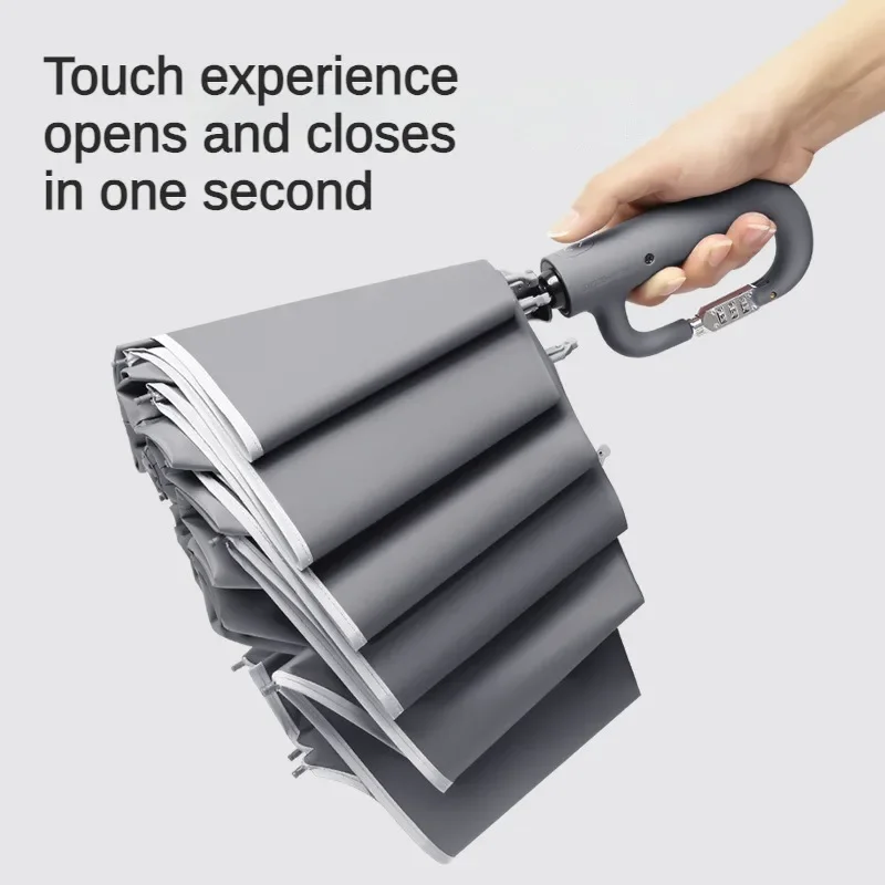 

Password Lock Ring Buckle Windproof Automatic Folding Umbrella, Enlarged Thick, Car Reverse Umbrellas for Men and Women