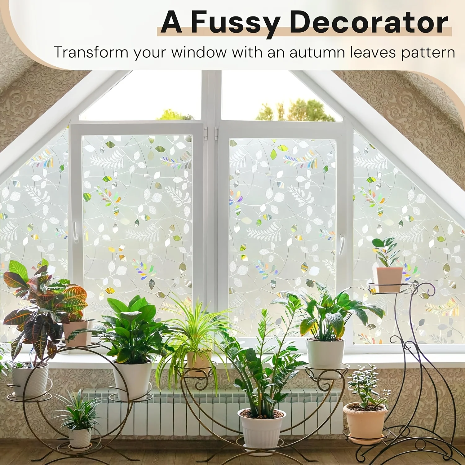 3D Autumn Leaf Pattern Privacy Window Film Roll Frosted Static Cling No Glue Removable UV Block for Front Door Home