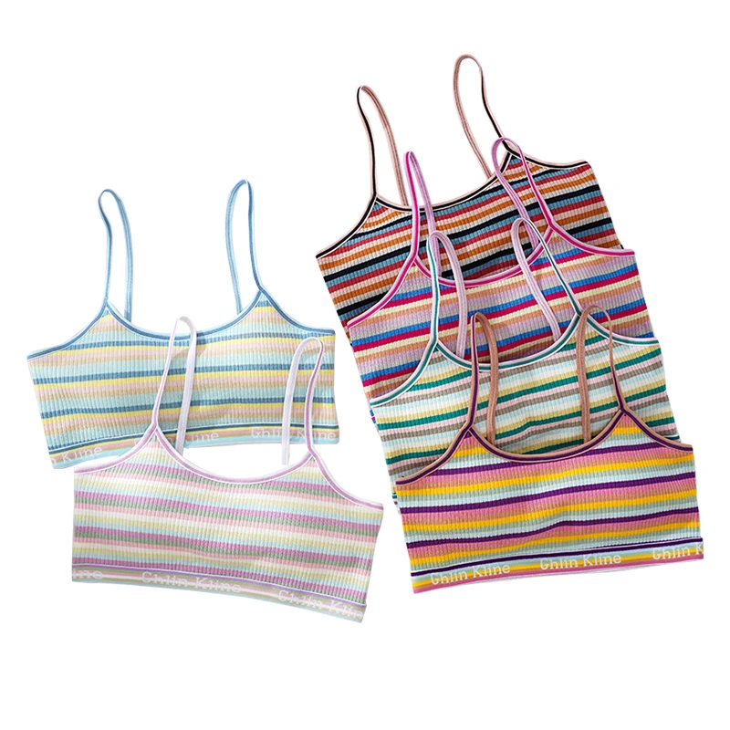 Universal Rainbow Camisole Bra Cotton Padded Bra  Women\'s Underwear  Anti Shake Women\'s Sports Bra