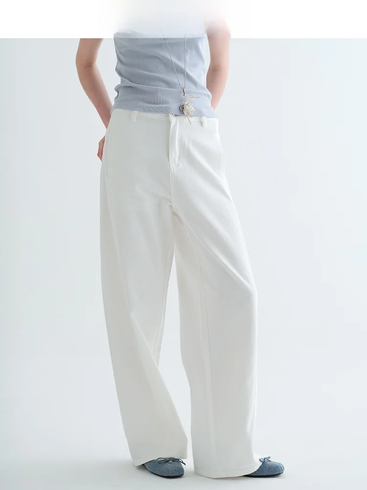 

White Basic Style Jeans Women's Spring 2026 New Slim Wide Leg Pants Long Pants Versatile High Waist Button Soft Cotton Daily ...