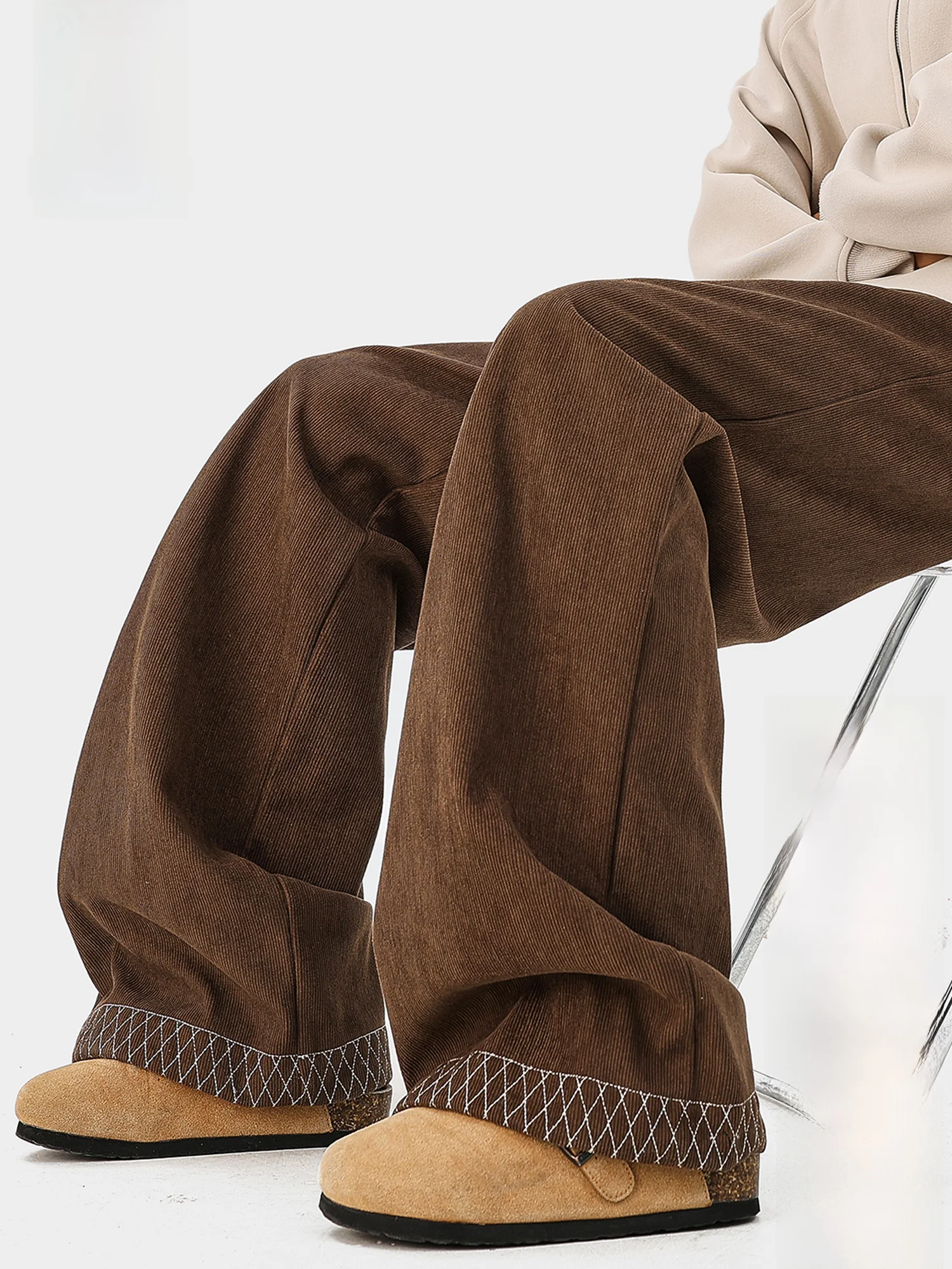

PaulFrank Retro Corduroy Fce Lined Loose Straight Leg Casual Pants Men Spring Wide Leg Trousers Comfortable Loose Fit Trou...
