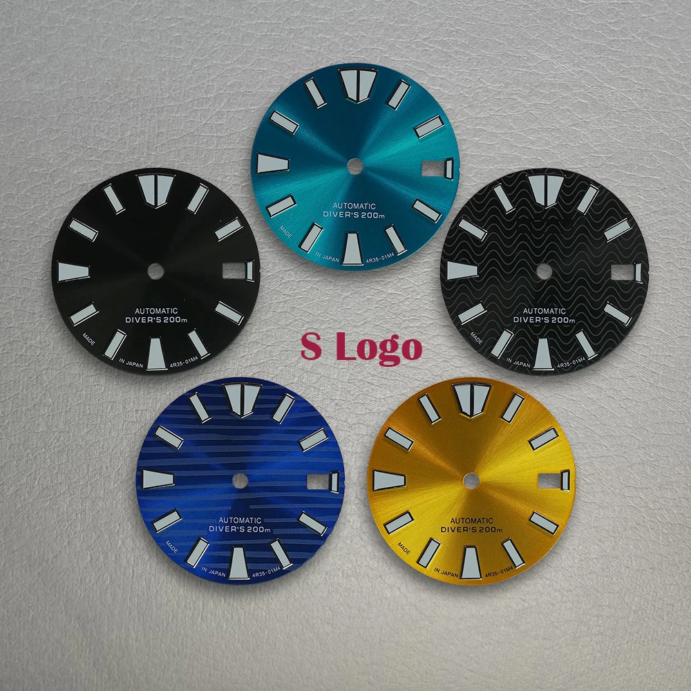 High Quality 28.5mm S Logo Watch Dial NH35 NH36 Dial Green Luminous Fit Japanese Movement NH35 Watch Repair Accessories Parts