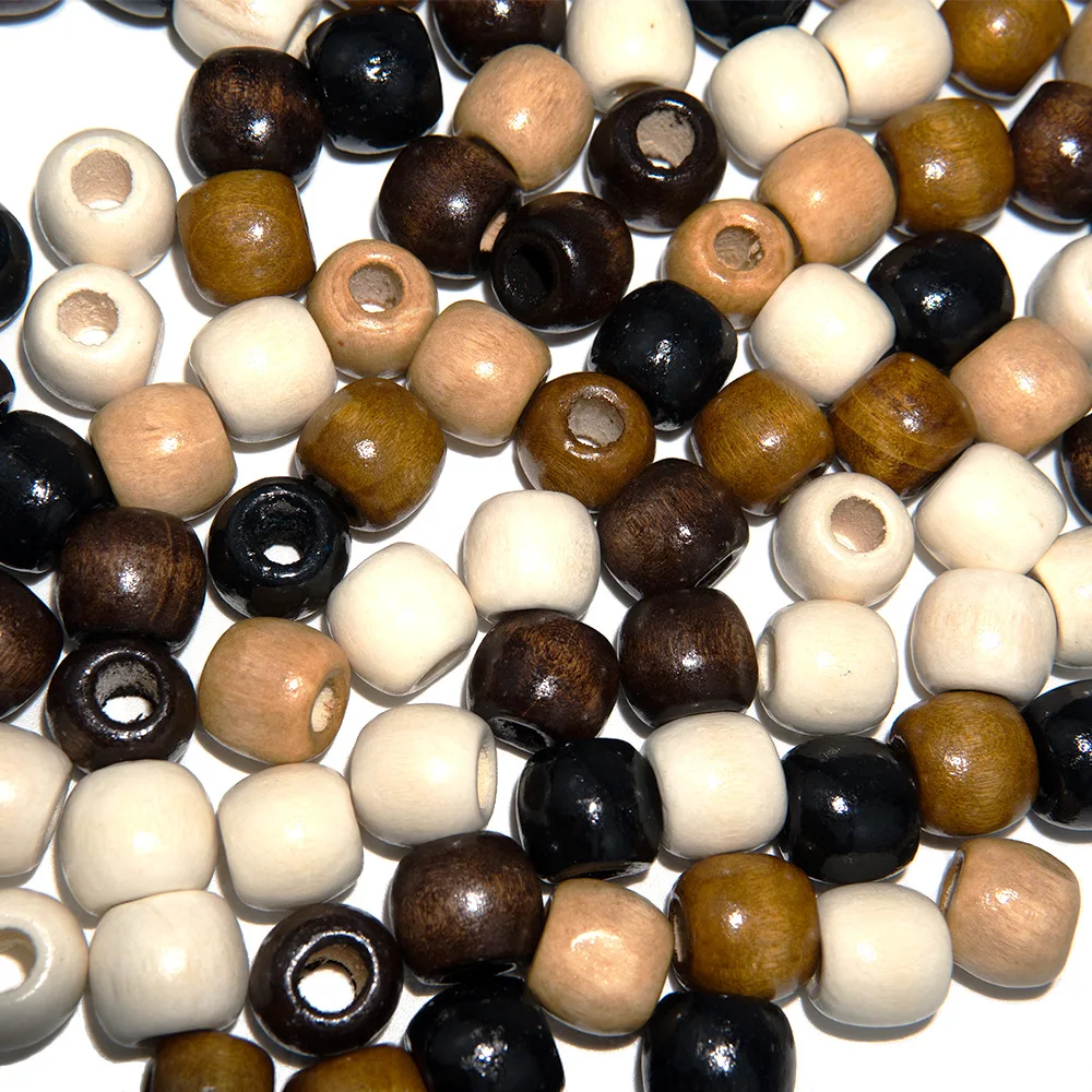 100PCS 9x10mm Polished Maple Wooden Beads,Large Hole Round Wood Spacers,Handmade Keychain Bag Pendant Craft Accessories