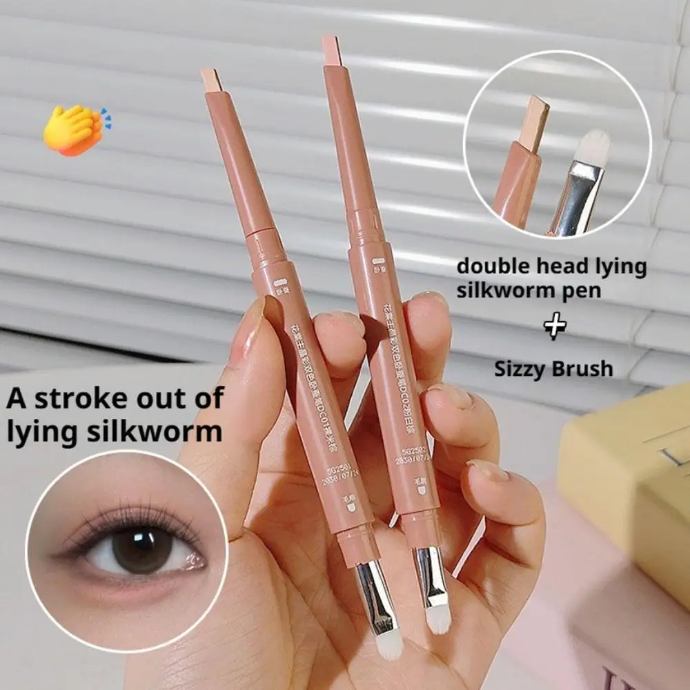 1 Uds. Lápiz de gusano de seda de doble cabeza textura de crayón suave y sedoso fácil de usar delineador de ojos Gel de secado rápido lápiz delineador de ojos impermeable