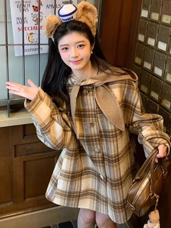 

Women's Cheered Woolen Jaet ort Double-Sided Wear Autumn Winter Oversize Sle Casual Faion Polyester Fiber Coat