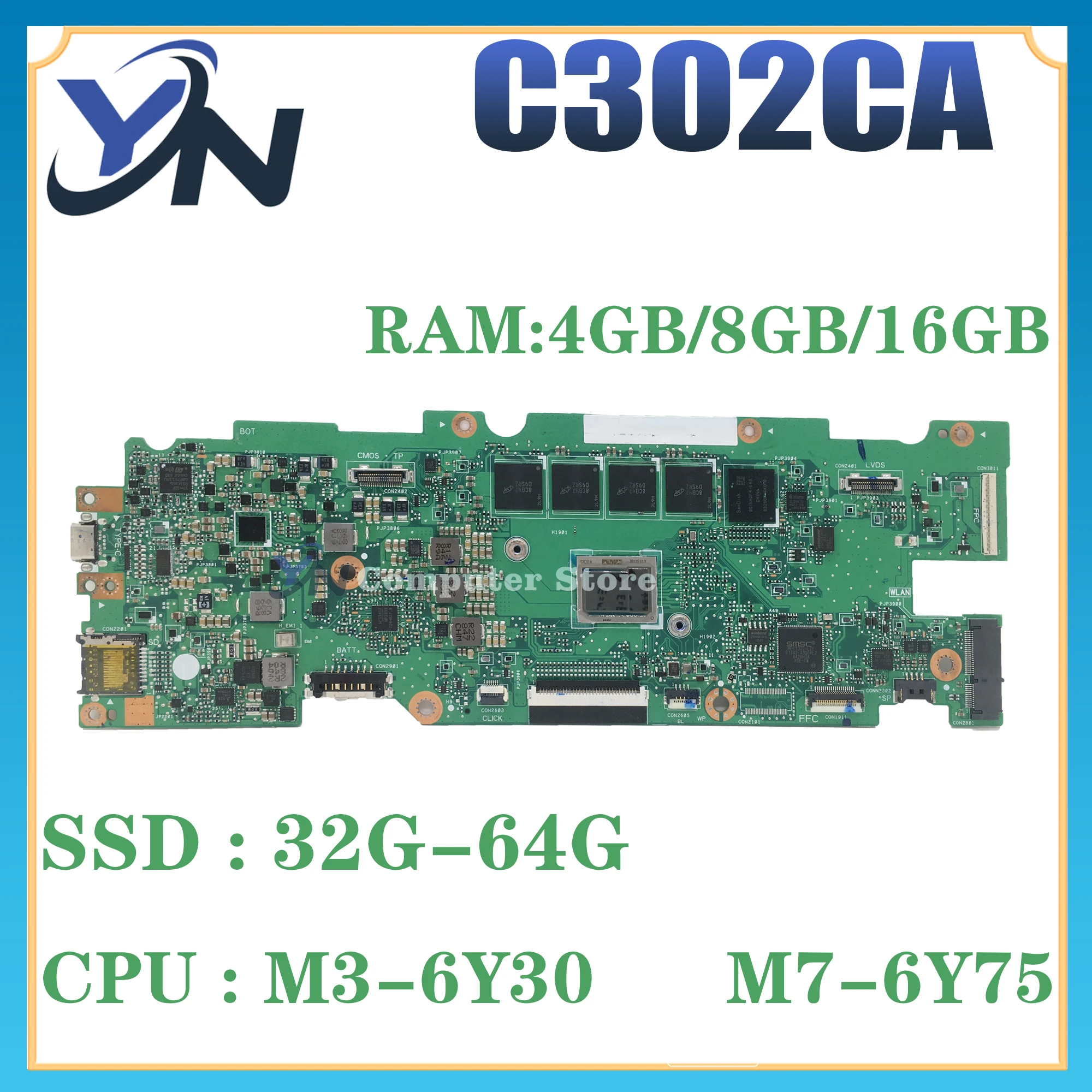 

Mainboard C302C 4405Y M3-6Y30 M7-6Y75 4GB/8GB-RAM SSD-32G/64G/128G For ASUS C302CA C302 Laptop Motherboard Maintherboard