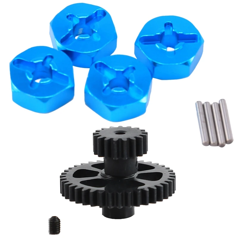 Eco-Friendly-4Pcs Hexagonal Combiner Wheel Rim 7Mm Upgrade 12Mm Adapter With Reduction Gear + Motor Gear,For 1/18 Wltoys Tires