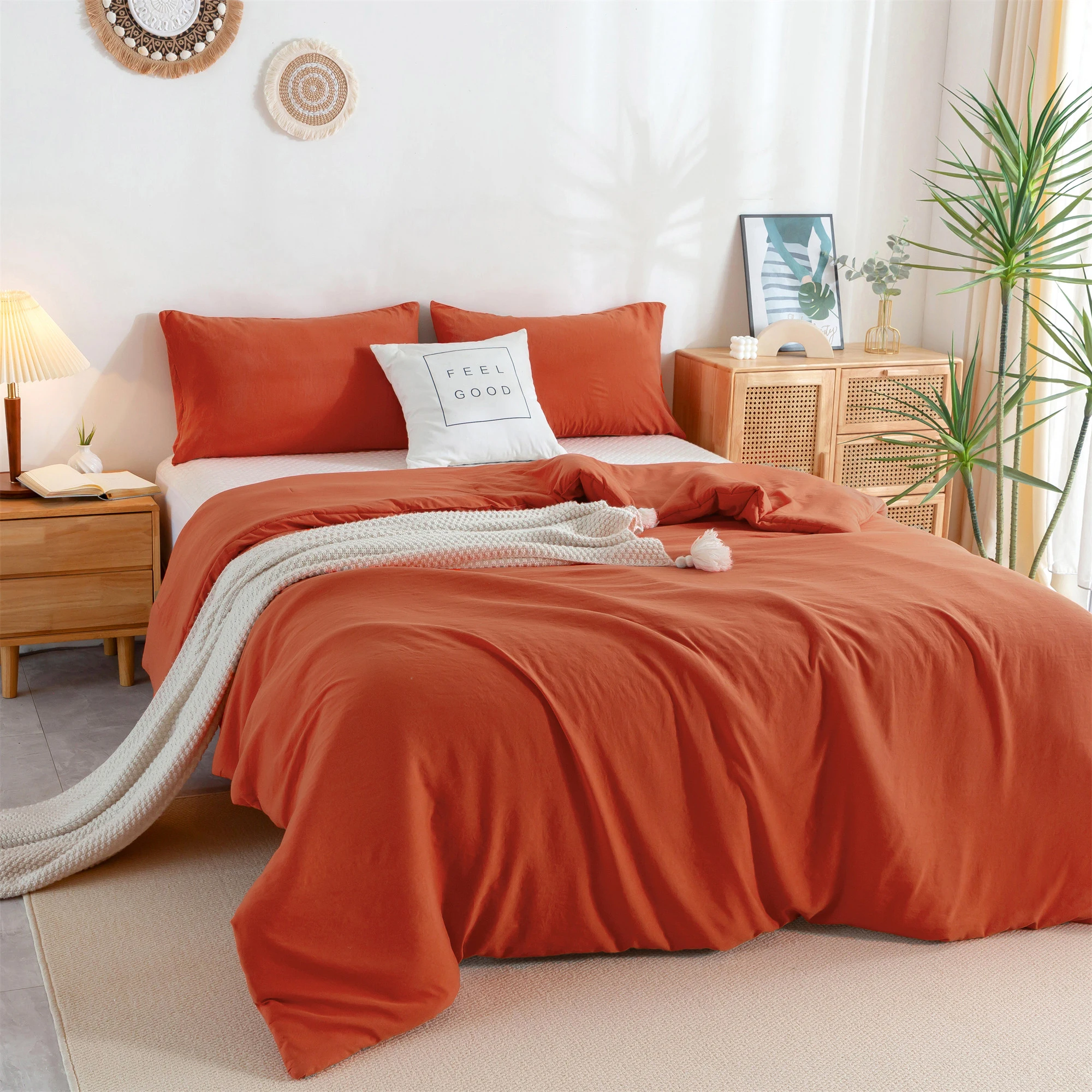 Bedding Comforter Queen Sets Sliky Super Soft Washable Cotton Orange Comy Fluffy Pillow Shams All Seasons