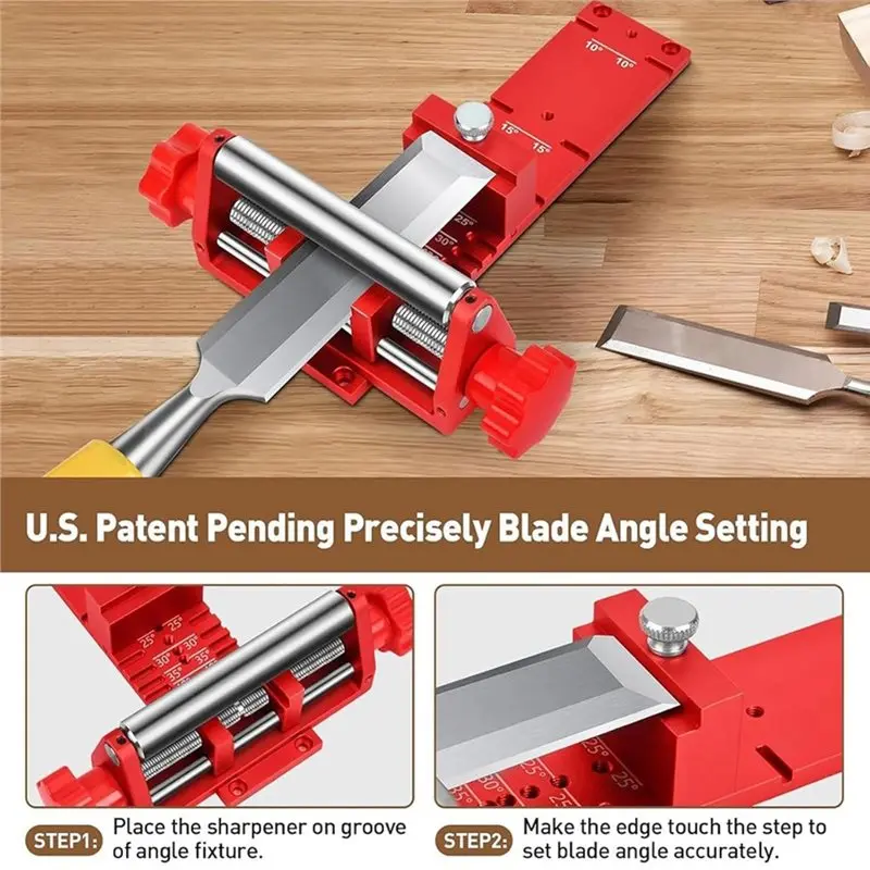 A89X Chisel Sharpening Jig With 2 Sharpening Stones, Wood Honing Guide For Chisels And Planes Angle Gauge 10°- 45°