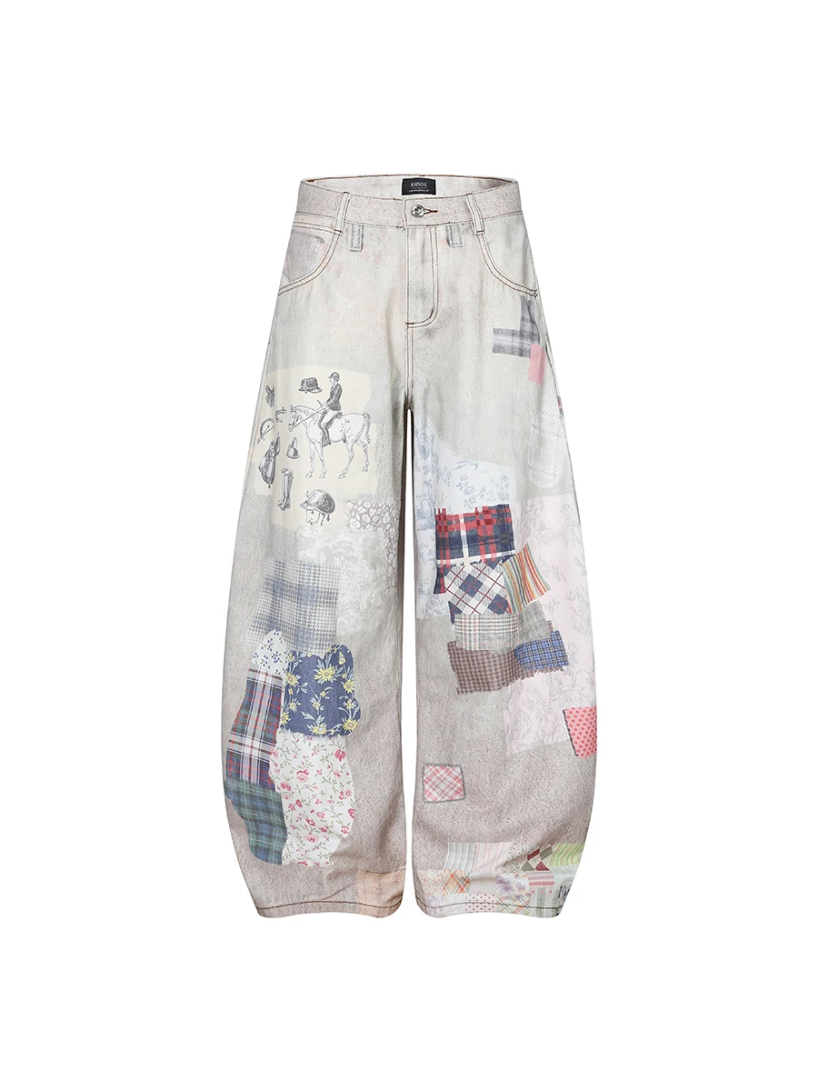 

American Retro 3D Digital Printing Crt Wide Leg Jeans Street Sle Trendy Brand Knife Denim Pants Casual Loose Fit