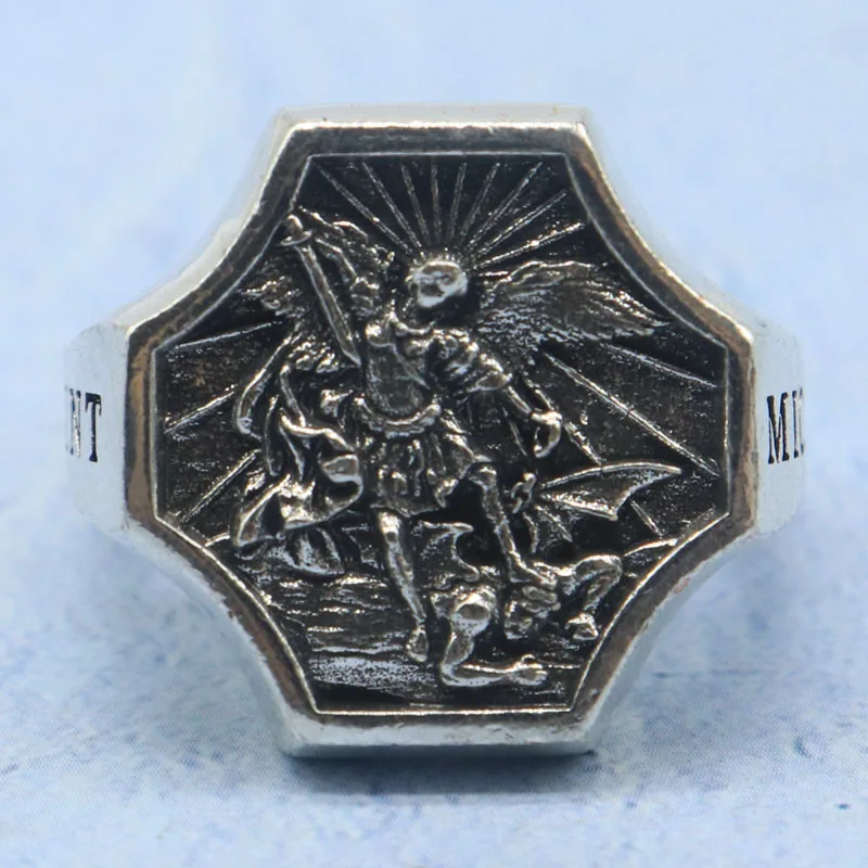 

Buy 3 Get 1 Free Stainless Steel Archangel Michael Defeating Satan Men’s Rings Many Sizes SheCrown