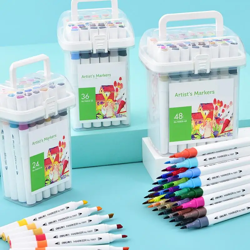 Double Head Soft Head Marker Water Based Marker Set Painting Marker Student Marker Pen 24 36 48 64 Colors Triangular