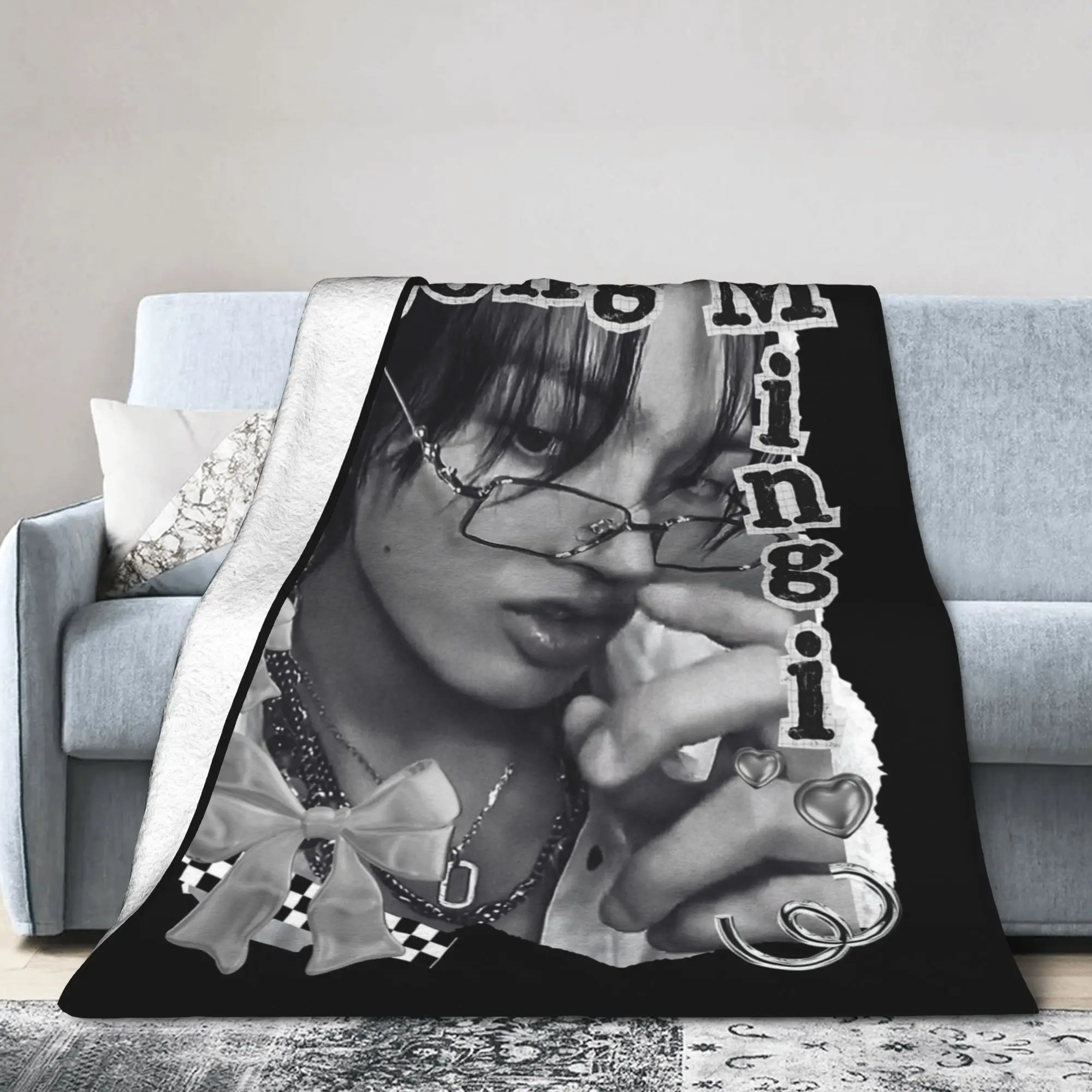 Kpop Boy Group A-Ateez Song Mingi Blankets Fleece  Decoration Multi-function Throw Blankets for Bed Bedroom Plush Thin Quilt