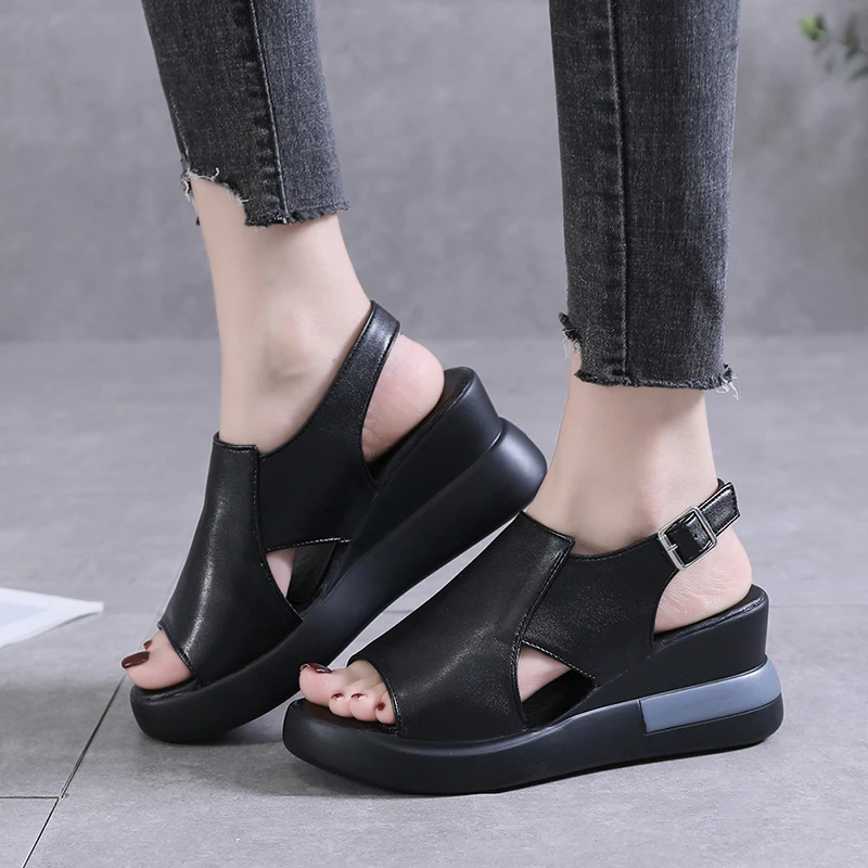 Summer Large Size Women Sandals Fashion Wedge Platform Sandal Ladies Outerwear Open Toe Solid Color Comfortable Thick Sole Shoes