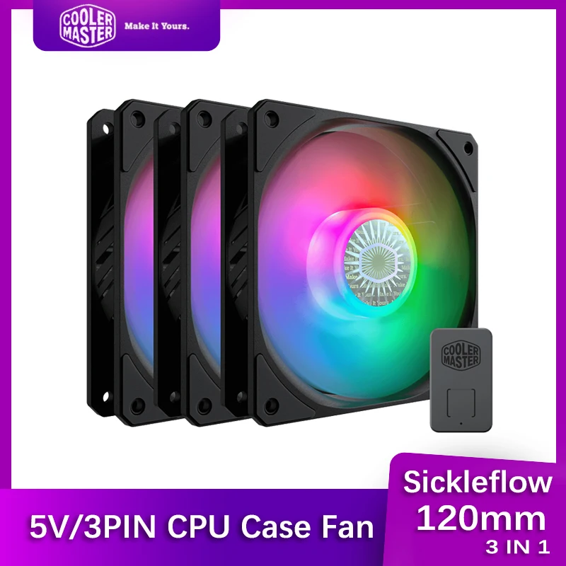 Cooler Master SickleFlow 120 3in1 Computer Case Fan 120mm 5V 3Pin  ARGB Quiet CPU Cooling Fan With Controller