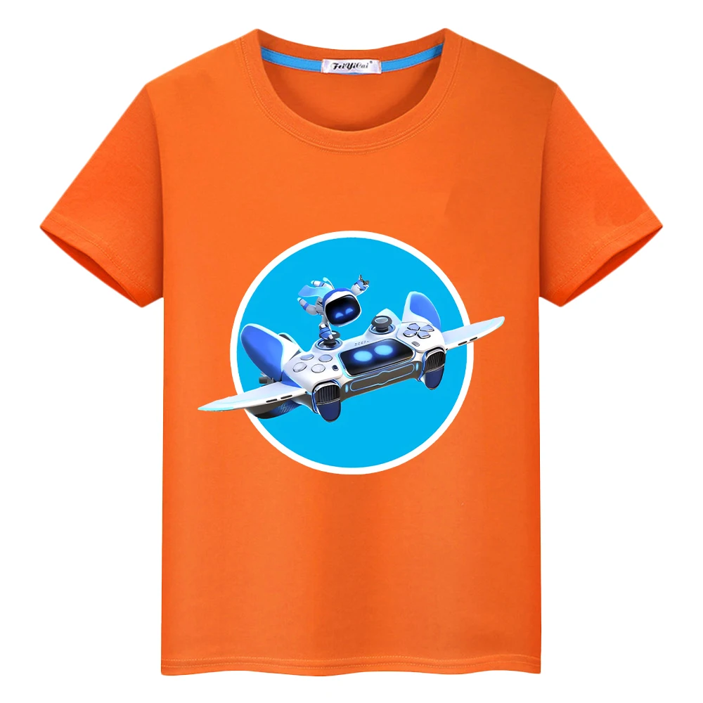 Game Astro Bot 100%Cotton print t shirt for kids boy 10years Kawaii Tops anime Short Cartoon t-shirt y2k one piece girls clothes