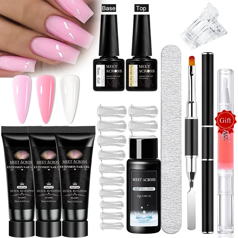 MEET ACROSS 20ml Quick Extension Gel Kit For Nails Gel Nail Extension Set Slip Solution Acrylic Gel Polish Nail Art For Manicure