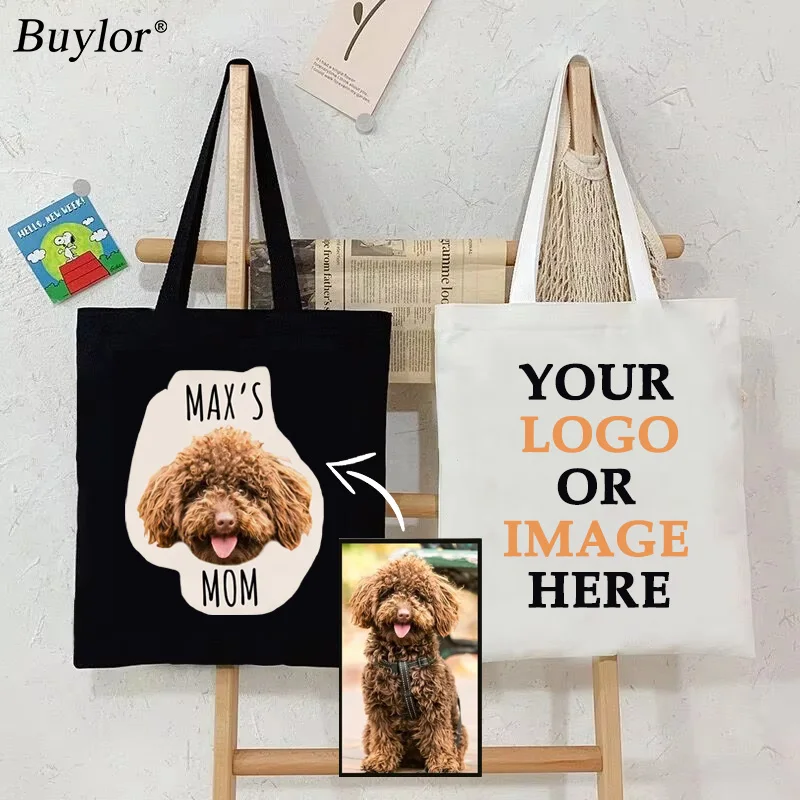 Buylor Custom Pet Tote Bag Personalized Customized Canvas Tote Bags Cotton Dog Portrait Canvas Bag Dog Lover Gift Shopping Bagss