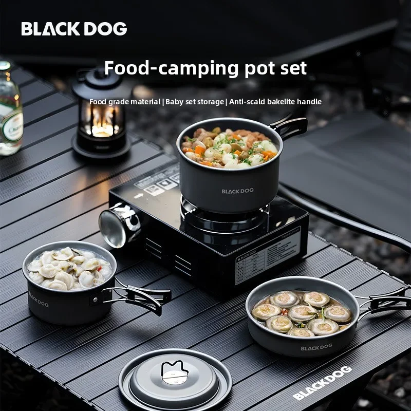 بلاك دوج التخييم السفر التخييم في الهواء الطلق تجهيزات المطابخ المحمولة الألومنيوم لوازم وعاء مجموعة كاملة سبائك وعاء مجموعة التخييم #4