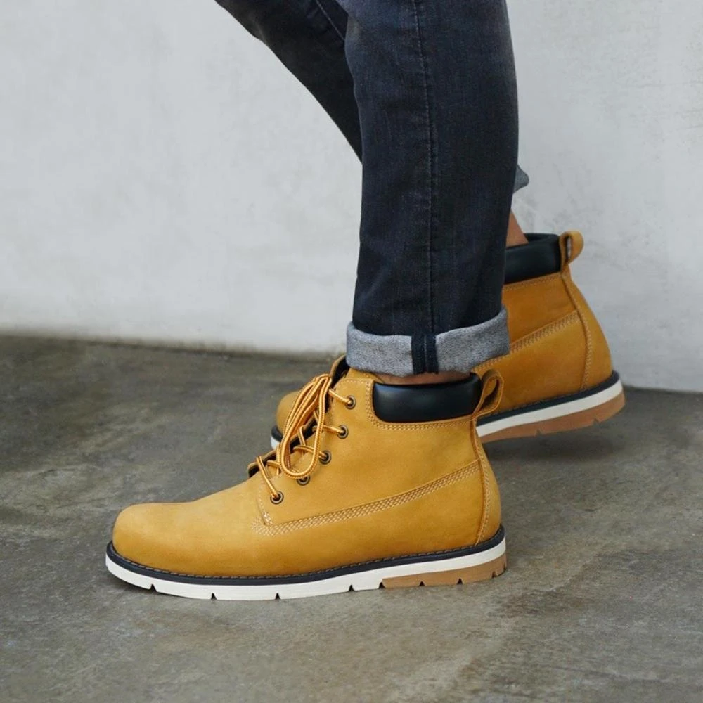 Qimian Cowhide Men's Boots Winter Shoes Waterproof Rubber Sole Wear Resistant Ankle Boots Breathable Snow Warm Boots for Outdoor